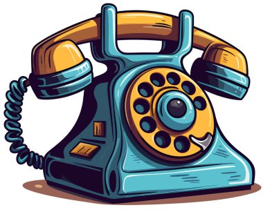 Mavili ve turuncu alıcısı olan eski usul döner telefon.