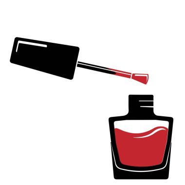 İçi kırmızı sıvı fırçayla kaplı açık tırnak cilası şişesinin grafiği