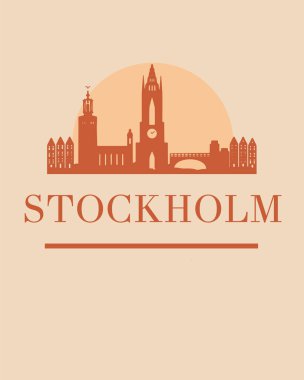 Stockholm şehrinin belirgin saat kulesiyle ufuk çizgisinin grafiksel temsili.