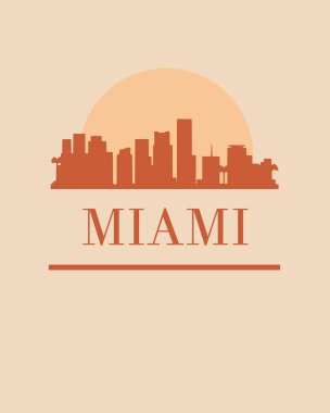 Miami skyline silhouette against sunset background