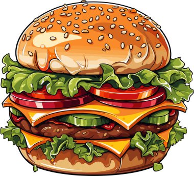 Taze malzemelerle dolu renkli bir hamburger.