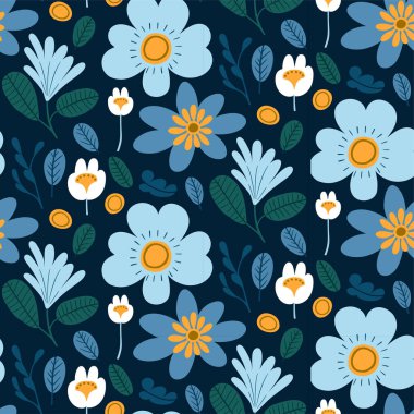 Mavi çiçekli renkli çiçek deseni