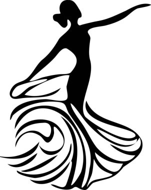 Şık bir kadın silueti Girdap gibi bir elbiseyle dans ediyor