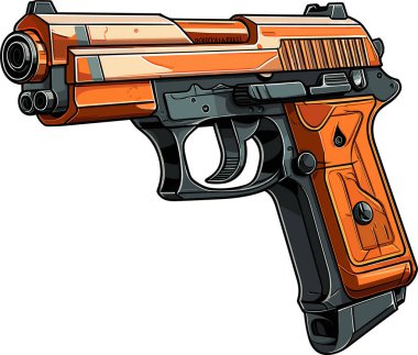 Turuncu ve siyah ayrıntı içeren yarı otomatik bir tabancanın renkli çizimi