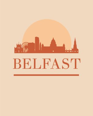 Belfast silueti turuncu arka planda