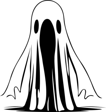 Akan beyaz kumaşlı basit bir çizgi film hayaleti.