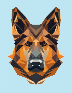 Sivri kulaklı ve yüz hatlı büyük köpek kafasının geometrik temsili