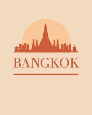 Günbatımı arkaplanlı Bangkok siluetinin grafiksel tasarımı