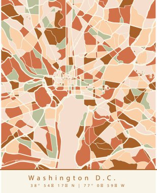 Soyut şekil ve renklerin yer aldığı Washington D.C. 'nin sanatsal çizimi.
