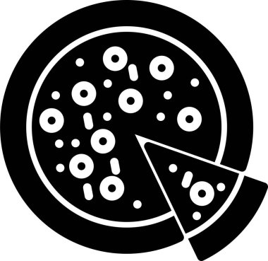Yuvarlak tabakta bir dilim kesilmiş siyah beyaz pizza grafiği
