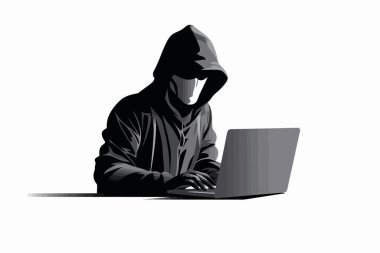 Bilgisayarda yazarken gizlenmiş figürün siyah beyaz görüntüsü.