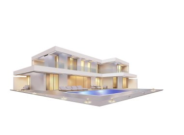 Yüzme havuzlu büyük bir özel evin modern mimari tasarımı