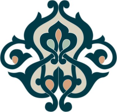 Zarif şekil ve renklerde karmaşık desenler içeren dekoratif tasarım.