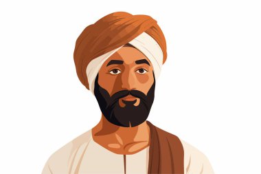 Türban takan ve geleneksel giyinen bir erkek figürü.