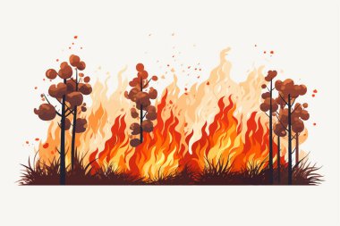 Orman yangını sahnesinde ağaçları yutan alevler.