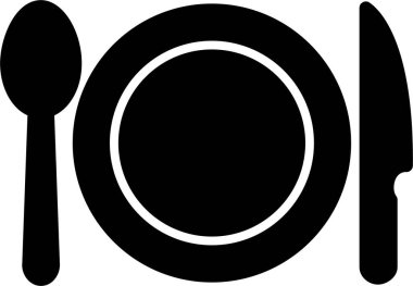 Kaşık ve bıçakla birlikte dairesel tabağın ikonik temsili.