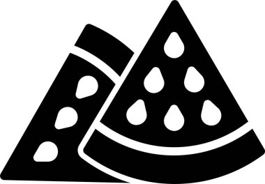 İki üçgen pizza diliminin siyah beyaz simgesi.