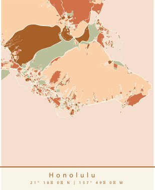 Değişik turuncu ve yeşil tonlarıyla Honolulu şehrinin soyut çizimi
