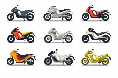 Izgara biçiminde gösterilen farklı motosiklet modelleri dizisi