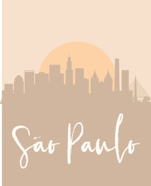 So Paulo ufuk çizgisinin grafiksel tasarımı ve arka planda gündoğumu