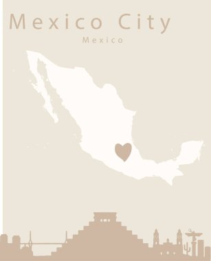 Meksika 'nın haritasında Meksika' nın kalp sembolü çizilmiş.