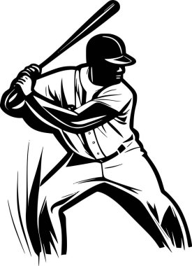 Beyzbol oyuncusunun sopaya hazırlanışının siyah ve beyaz çizimi