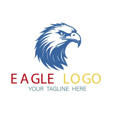 Logo tasarımında mavi ve sarı aksanlı bir kartal kafası var.
