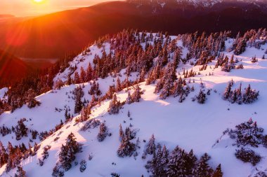 Kanada Dağ manzarası karla kaplı. Kış mevsimi. British Columbia, Kanada. Doğa Arkaplanı