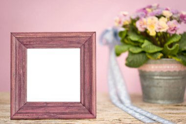 Saksı çiçeklerinin yanına boş resim çerçevesi