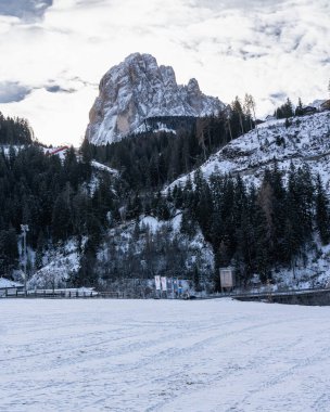 Santa Cristina ski resort town set against the majestic Sassolungo mountain, Alto-Adige, Italy