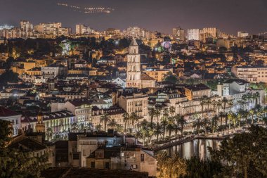 A stunning view of Splits cityscape at night, seeing from Marjan hill viewpoint, Croatia