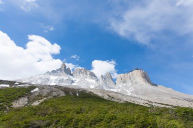 Britanya bakış açısından Fransız Vadisi manzarası, Torres del Paine Ulusal Parkı, Şili. Cuernos del Paine. Şili Patagonya