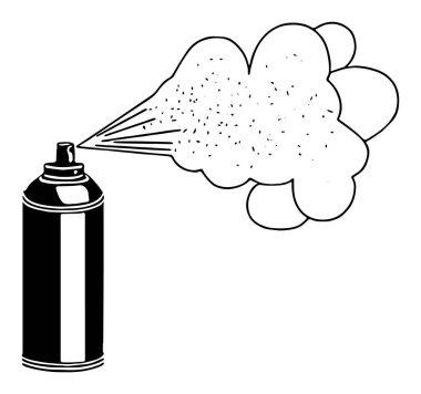 Şeffaf arkaplan önünde toz bulutları ve parçacıklar olan sprey kutusu. 