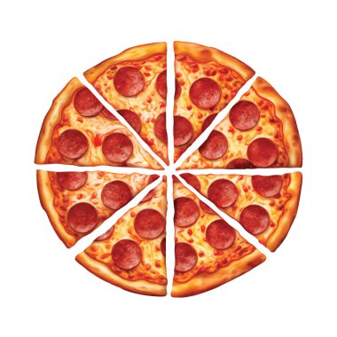 Biberli pizza beyaz zemin üzerine dilimlenmiş