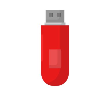 Beyaz arkaplanda gri konnektörlü kırmızı USB flash bellek