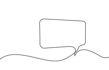 Konuşma balonu tek satır sanatla devam ediyor. Konuşma balonu çizimi. Bir satır aralıksız sınır metin kutusu, ileti ögesi. Vektör illüstrasyonu