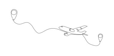 Seyahat düzlemi, uçak sürekli çizgisi vektör çizgisi çizimi. Uçak yolculuğu çizim ikonu karalama çizimi. Uçuş Sürekliliği Çizgisi Sanatı: Seyahat ve Maceranın Özünü Keşfedin