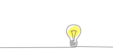 Bir çizgi lamba sanatı. Sürekli tek satır fikri, yaratıcı, enerji konsepti ampulü. Beyin fırtınası, iş çözümleri tasarım konsepti. Vektör illüstrasyonu.