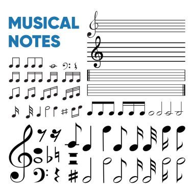 Çeşitli notalar ve semboller bir arada gösteriliyor