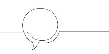 Konuşma balonu tek satır sanatla devam ediyor. Konuşma balonu çizimi. Bir satır aralıksız sınır metin kutusu, ileti ögesi. Vektör illüstrasyonu