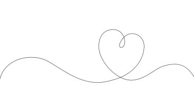 Vector Continuous Line Art Illustration of a Romantic Minimalist Wedding Card on a White Background. Sanatsal Çizgi Tasarımlı Bir Düğün Kalbi Çizimi. Vektör İllüstrasyon Aşk Sanatı.