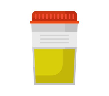 Sarı sıvı ve kırmızı vida kapağıyla dolu şeffaf bir kap.