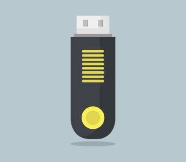 Sarı aksanlı USB flash diskin siyah beyaz çizimi