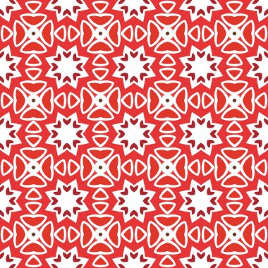 Kırmızı ve beyaz şekilli geometrik desen tekrarlanıyor