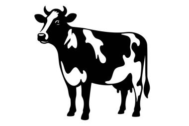 Süt ineği monokrom klipsi sanatı. vektör illüstrasyonu