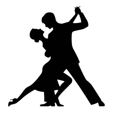 Dans eden bir çiftin silueti. Vektör illüstrasyonu