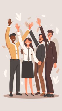 Dört farklı profesyonelden oluşan bir grup el kaldırarak kutluyor.