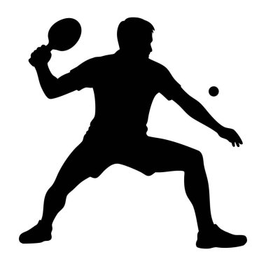 Ping pong oyuncusu silueti eylem halinde, vektör illüstrasyonu