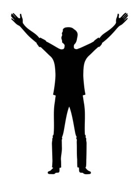 Kollarını kaldırıp kutlayan ya da zafer kazanan bir adamın silueti.
