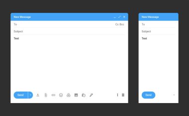 Metin alanlarını gösteren iki e- posta arayüzü penceresi